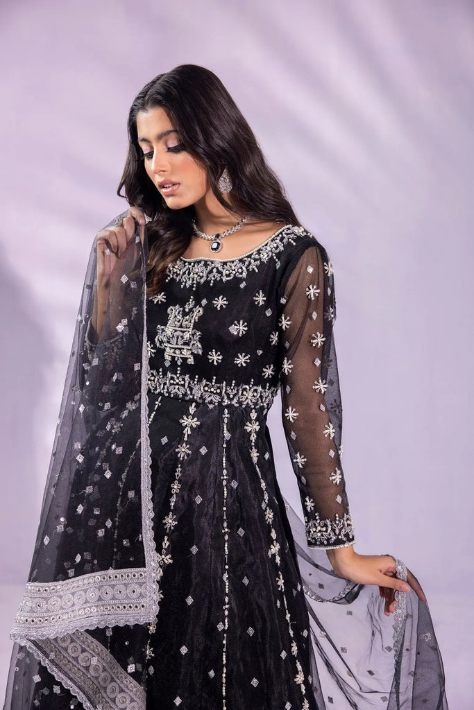 Embroidery Handwork Pishwas in black - Midnight Spark - Maan Mehran