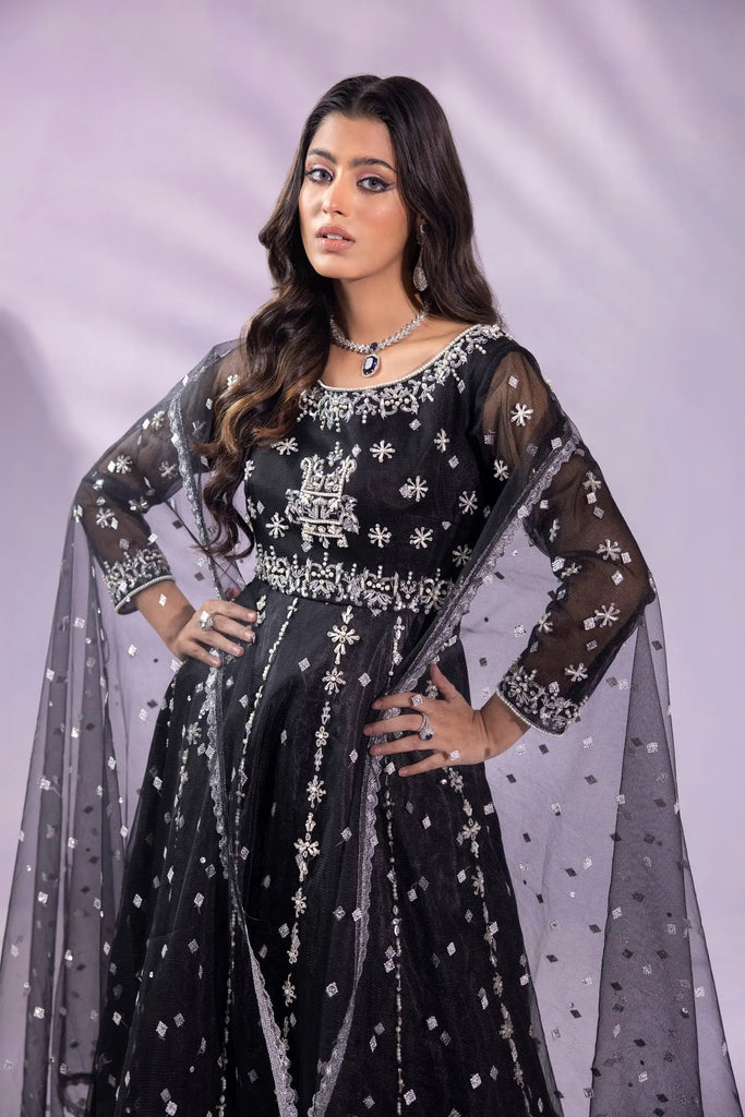 Embroidery Pishwas in Black - Midnight Spark - Maan Mehran