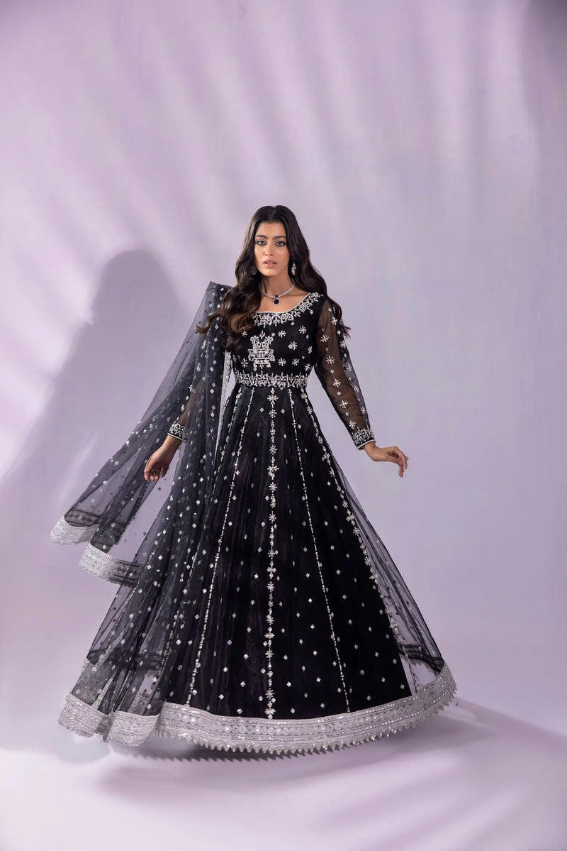 Luxury Pishwas in black - Midnight Spark - Maan Mehran